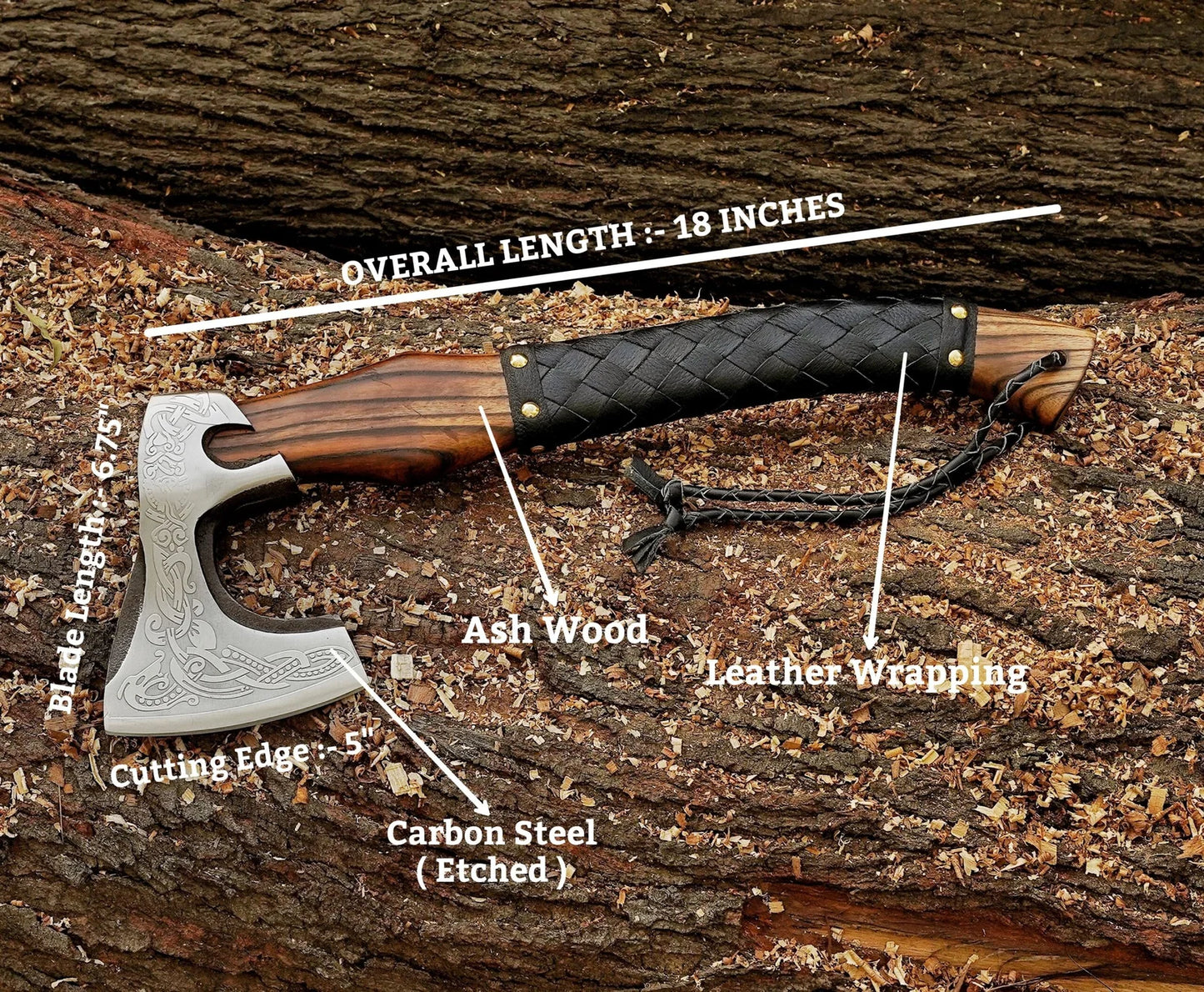 18" Small Forged Carbon Steel Axe with Ash Wood Shaft - Damascus Kings