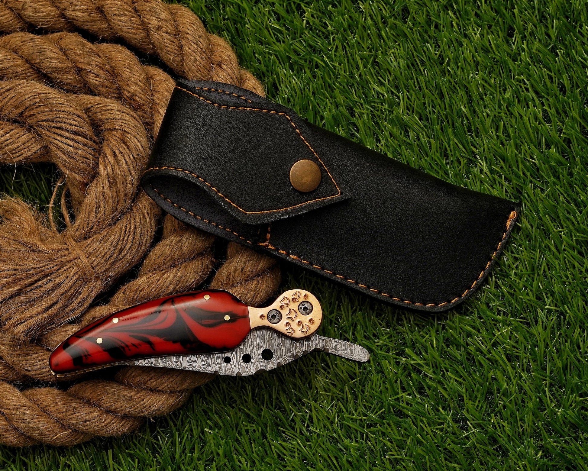 Custom Hand Forged Damascus Folding Knife Camping folding blade Handcrafted Damascus steel folding Knife with Resin Handle - Damascus Kings