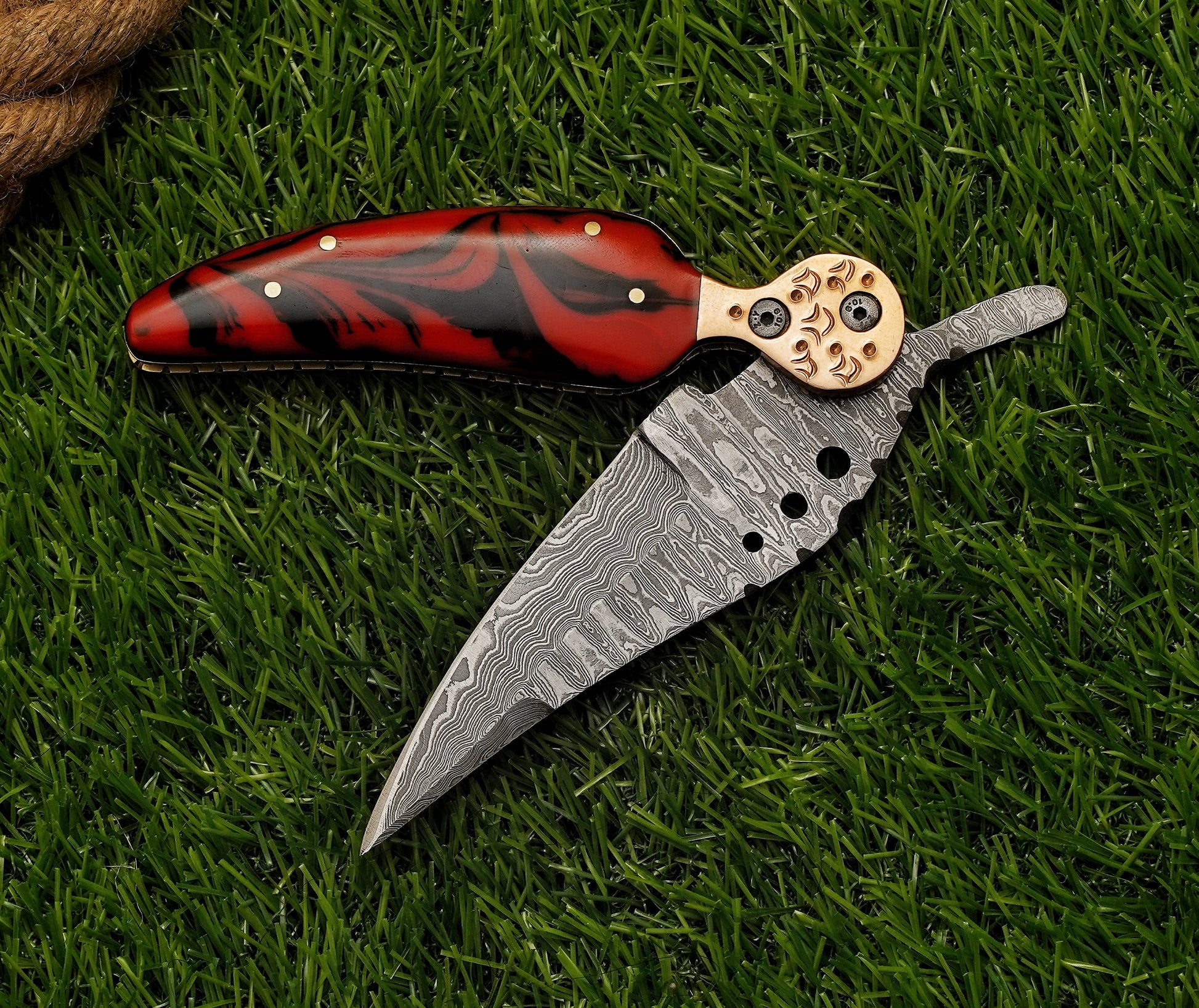Custom Hand Forged Damascus Folding Knife Camping folding blade Handcrafted Damascus steel folding Knife with Resin Handle - Damascus Kings