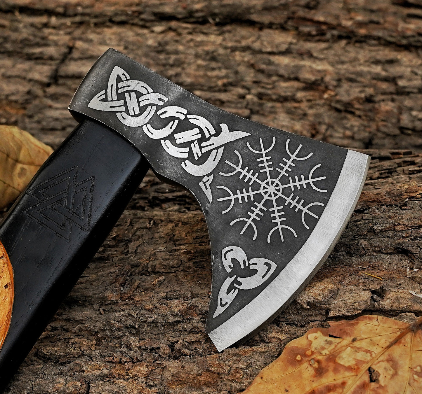 19.5" Artisan-crafted High Carbon Steel Tomahawk Axe with Integrated Design - Damascus Kings