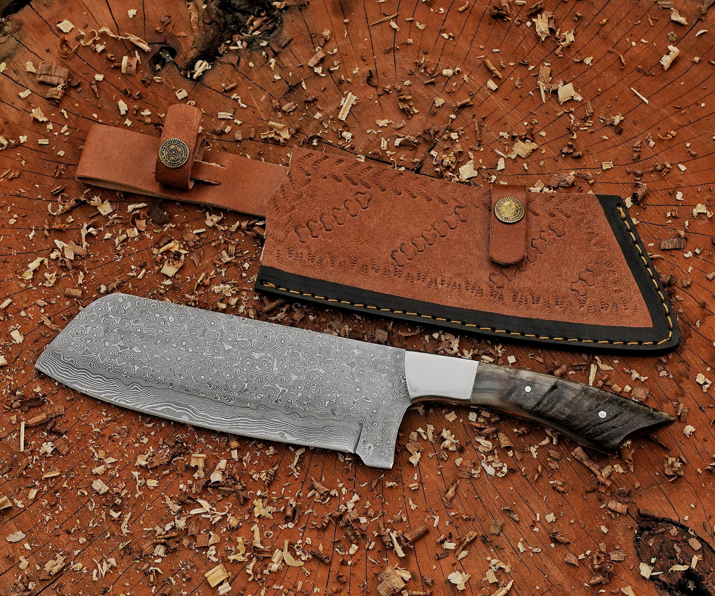 11.5" Chef cleaver knife Custom handmade Damascus Steel chopper - Damascus Kings