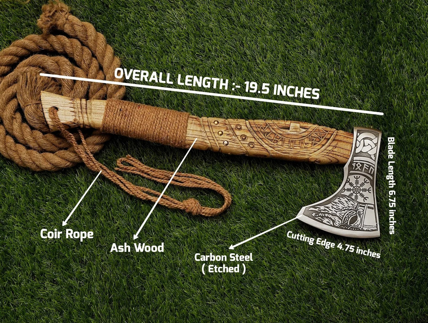 Handcrafted 19.5" Hunting Axe With Custom Leather Pouch - Damascus Kings