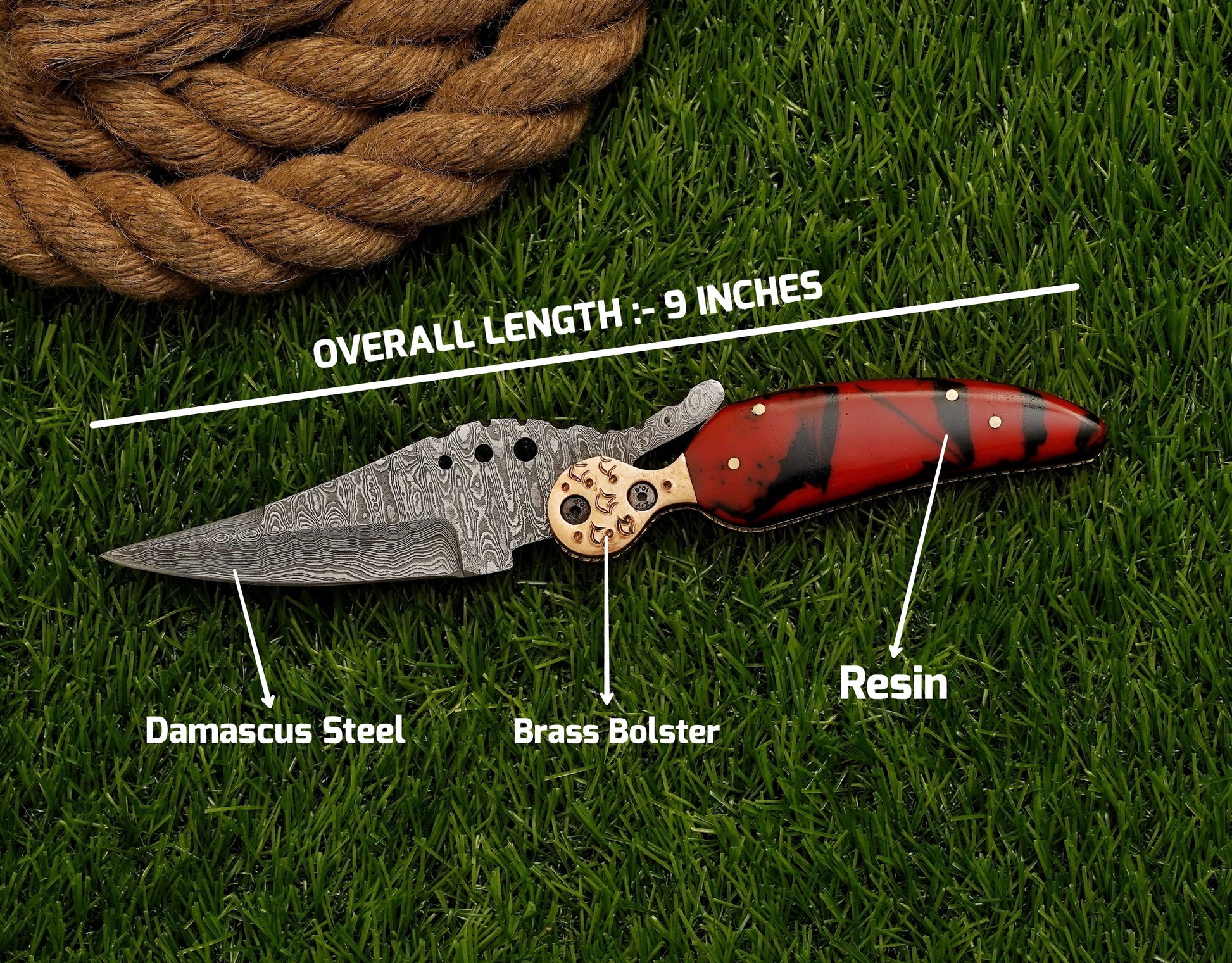 Custom Hand Forged Damascus Folding Knife Camping folding blade Handcrafted Damascus steel folding Knife with Resin Handle - Damascus Kings