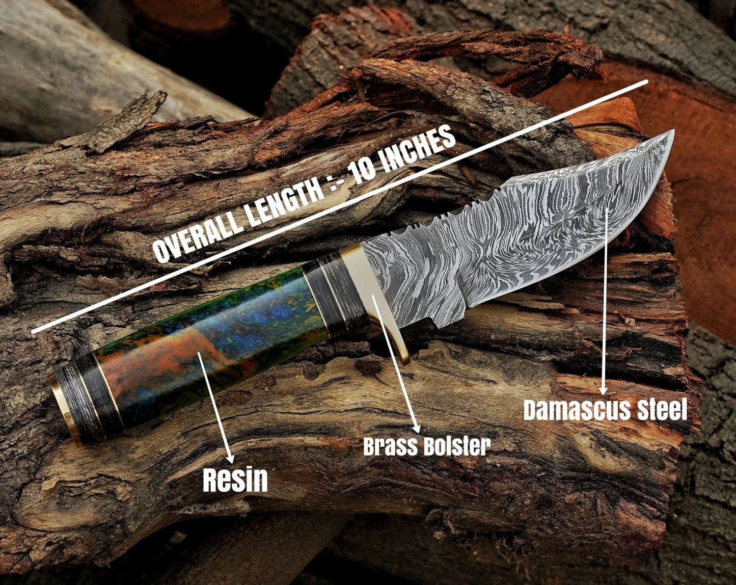 10" Unique Handcrafted Damascus steel Knife Hunting Knife - Damascus Kings