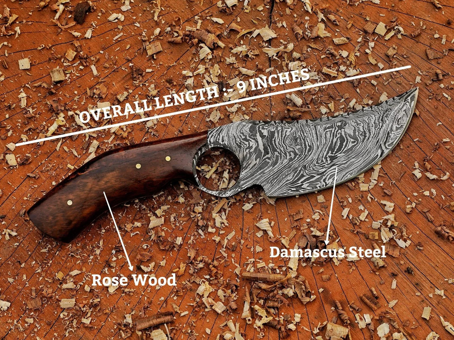 9" Unique Handcrafted Damascus steel Knife with Rose Wood Handle - Damascus Kings