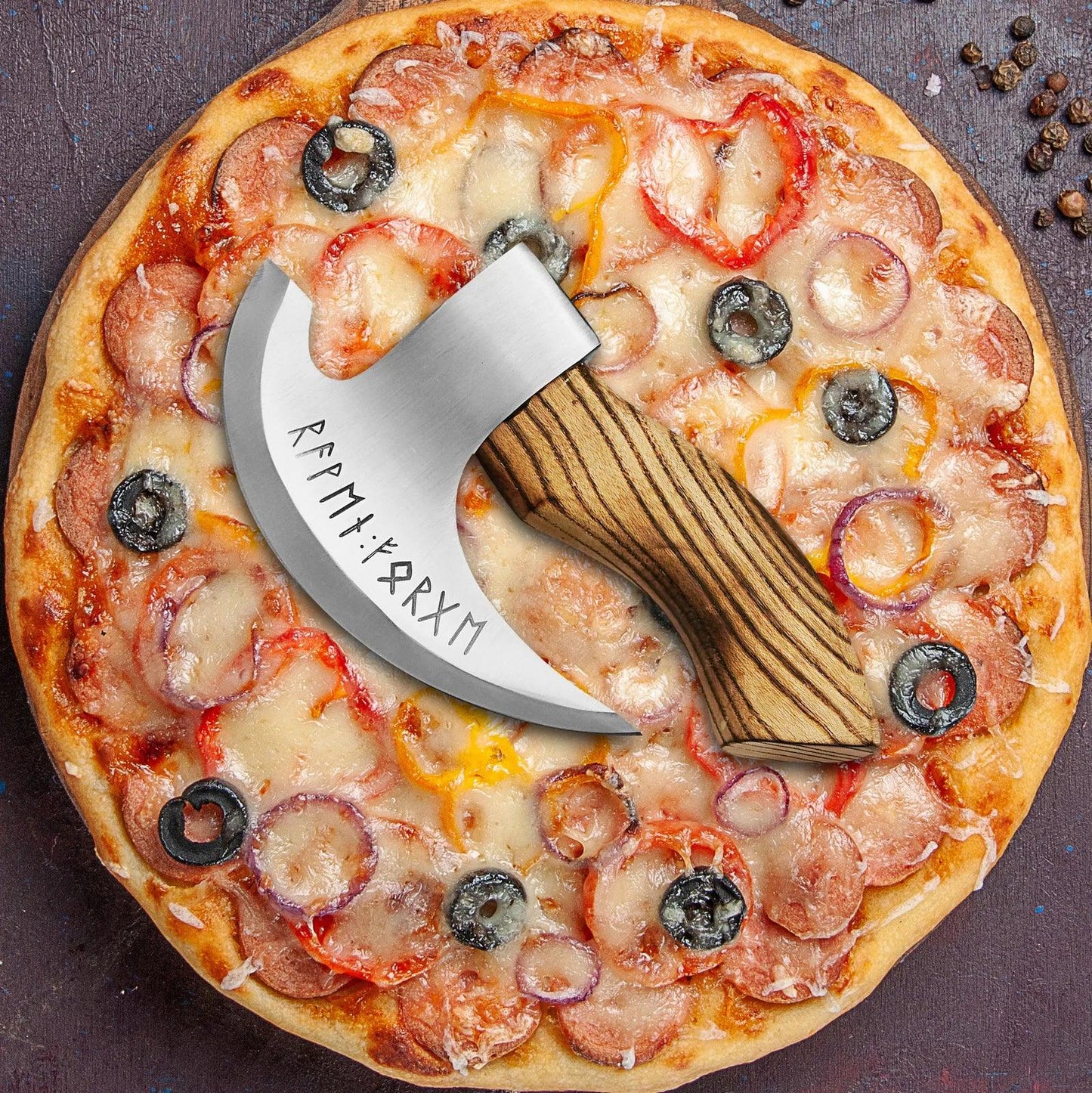 Customs Handmade J2 Steel Viking Pizza Cutter Axe Bearded Camping Axe | Unique - Damascus Kings