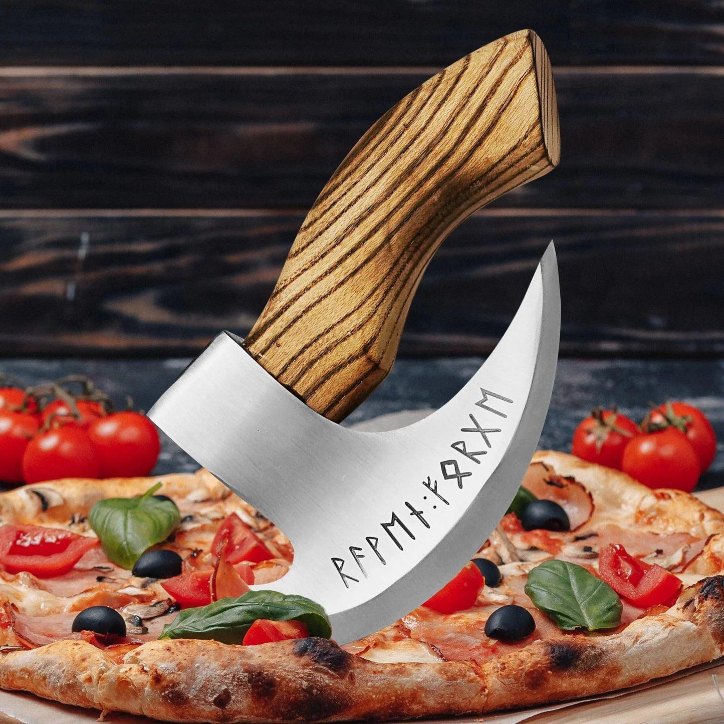 Customs Handmade J2 Steel Viking Pizza Cutter Axe Bearded Camping Axe | Unique - Damascus Kings