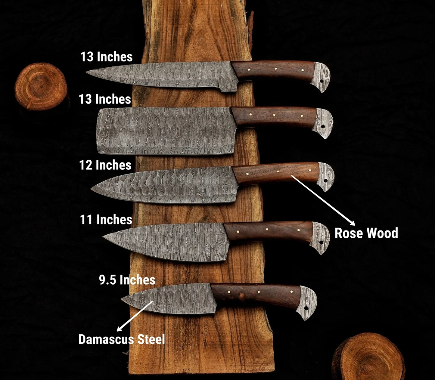 Black Rose presents the Damascus 5-Piece Chef Knife