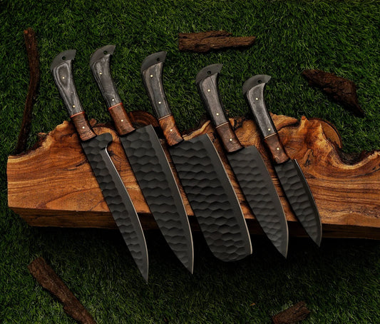 5 Piece Handmade Damascus Knives Chef Set