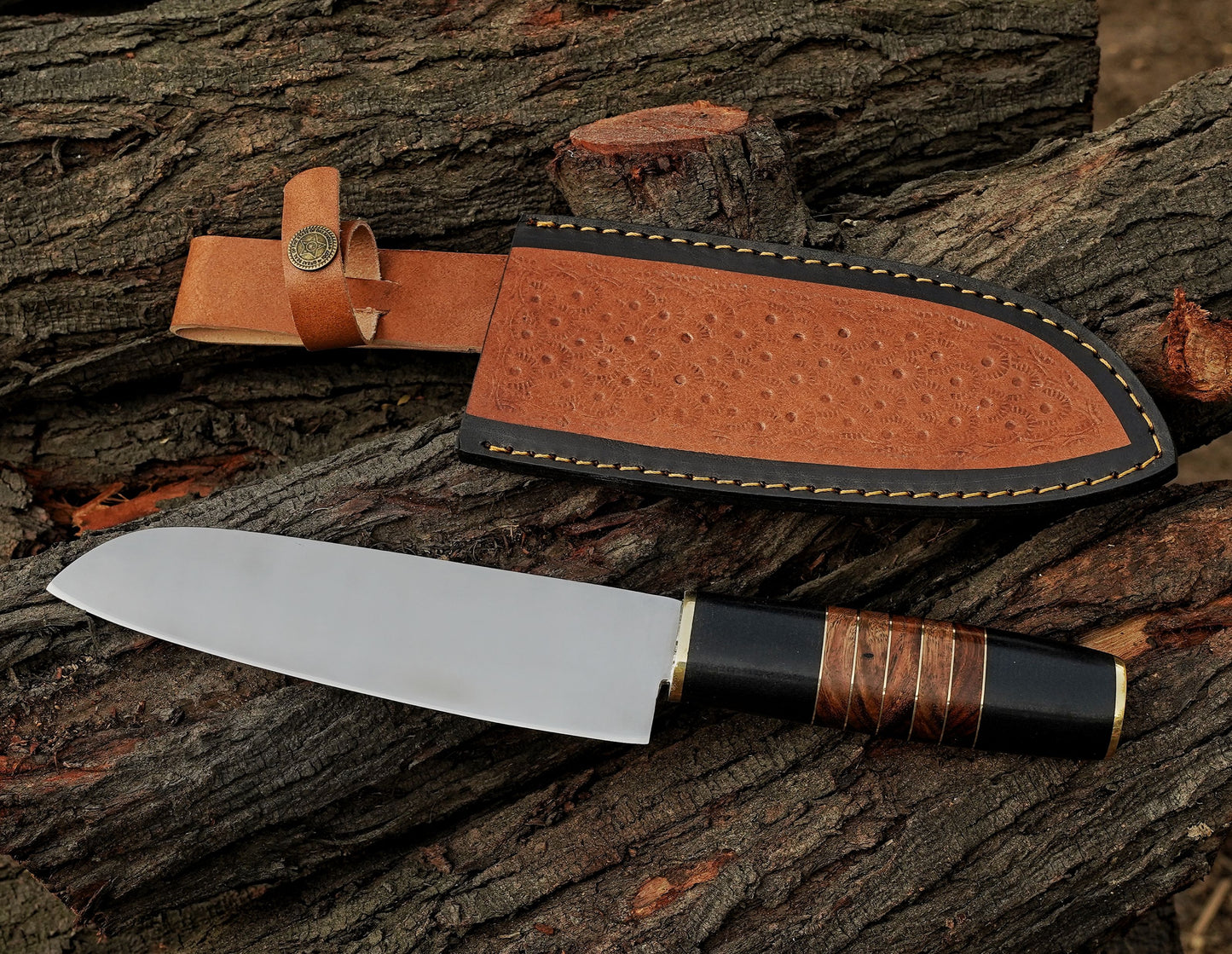 Handmade D2 Steel Chef Knife Resin & Rose Wood Handle with Brass Bolster