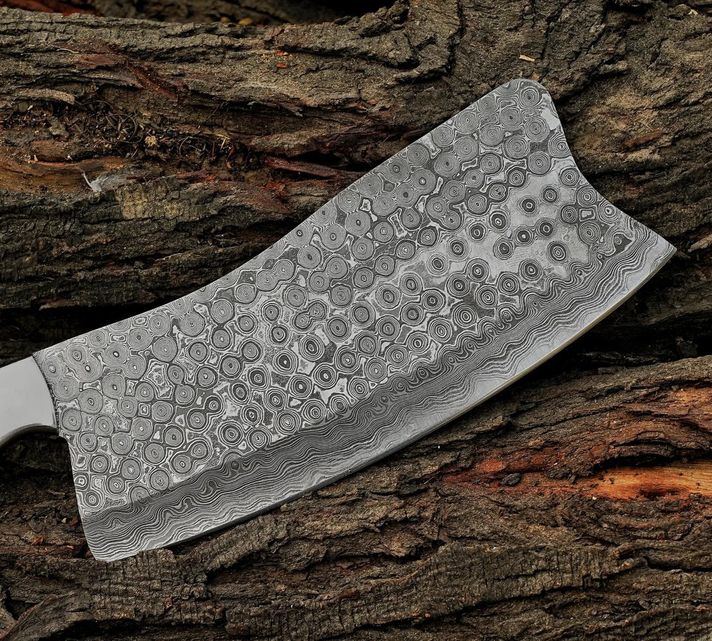 Chef cleaver knife Custom handmade Damascus Steel chopper with leather sheath