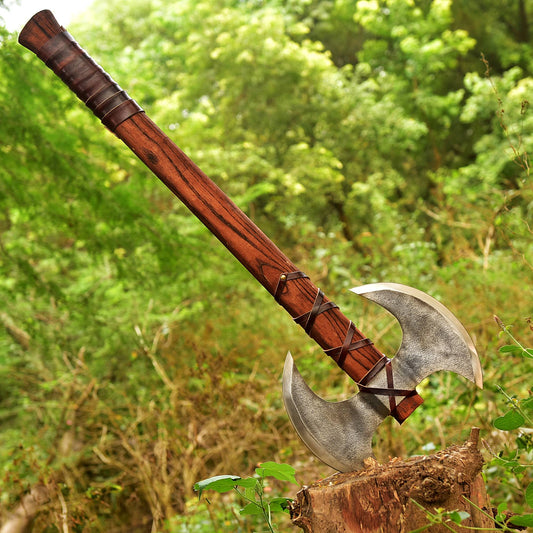 Double Headed Axe, Two Bit Axe, Viking Axe, Custom Hand Forged Double Headed Axe, Double Bit Axe, Double Sided Axe With Leather Sheath