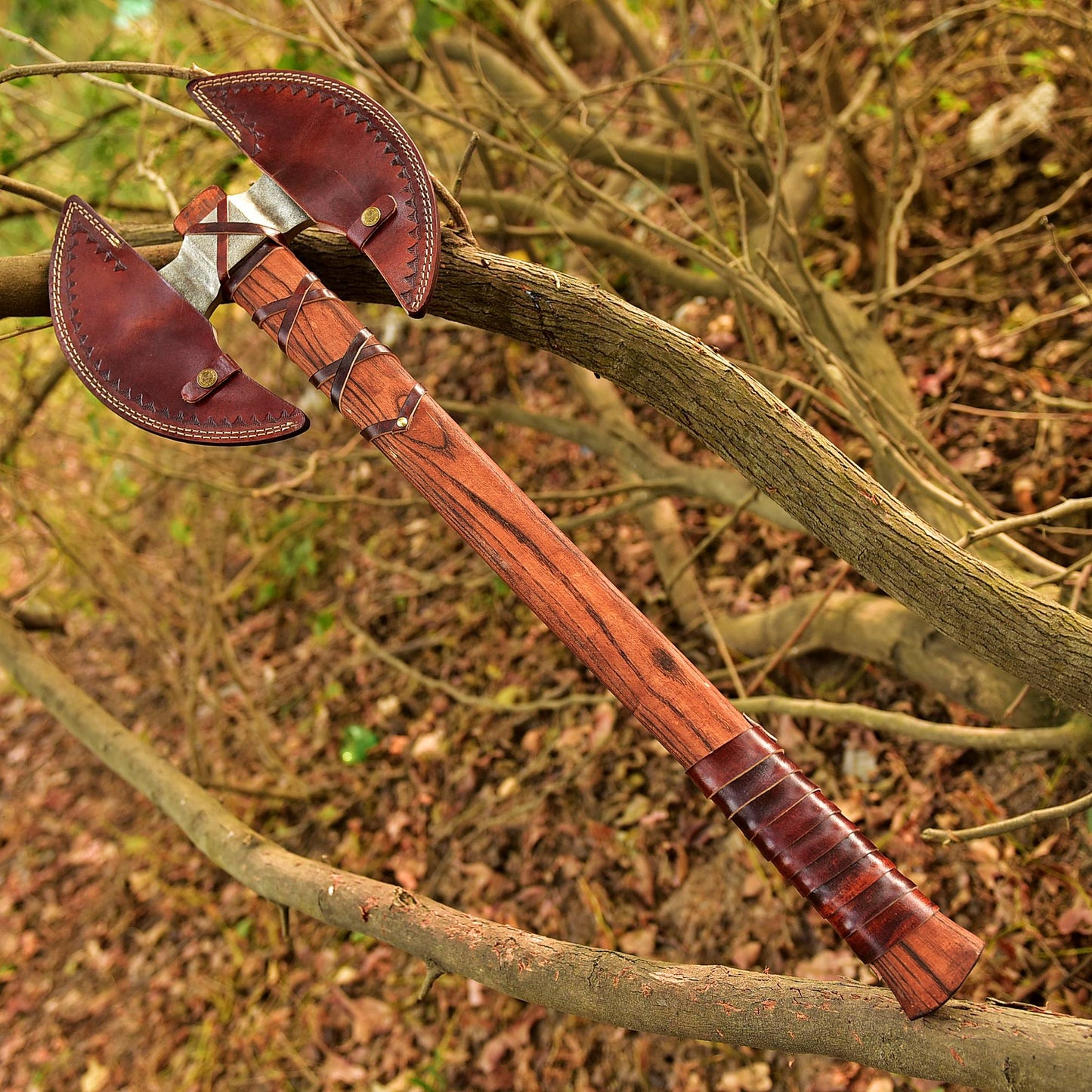 Double Headed Axe, Two Bit Axe, Viking Axe, Custom Hand Forged Double Headed Axe, Double Bit Axe, Double Sided Axe With Leather Sheath