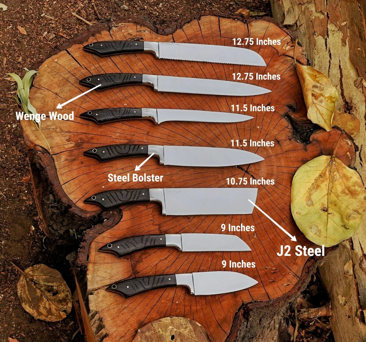 7 Piece Handmade J2 Steel Knives Chef Set