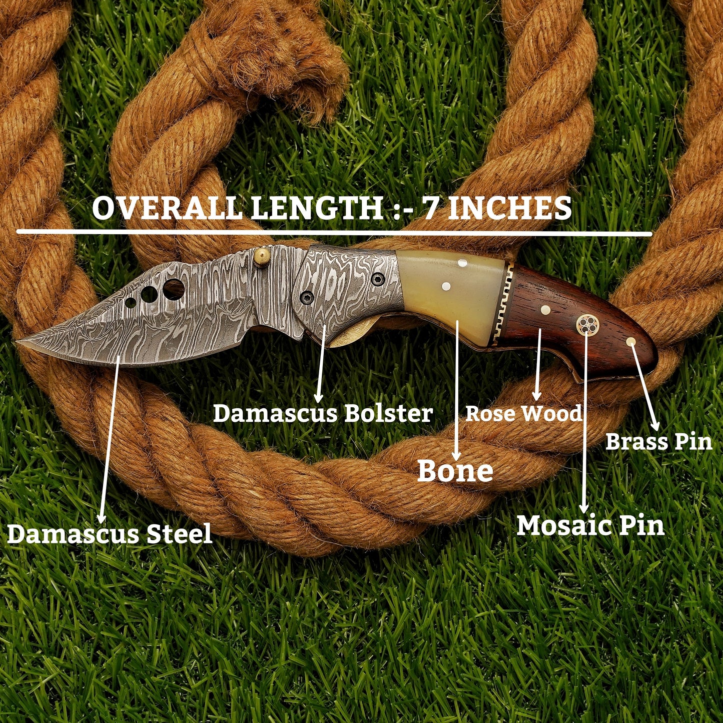 Handmade Damascus Steel Pocket Knife - Folding Knife - Outdoor Camping Hunting Survival Knife EDC