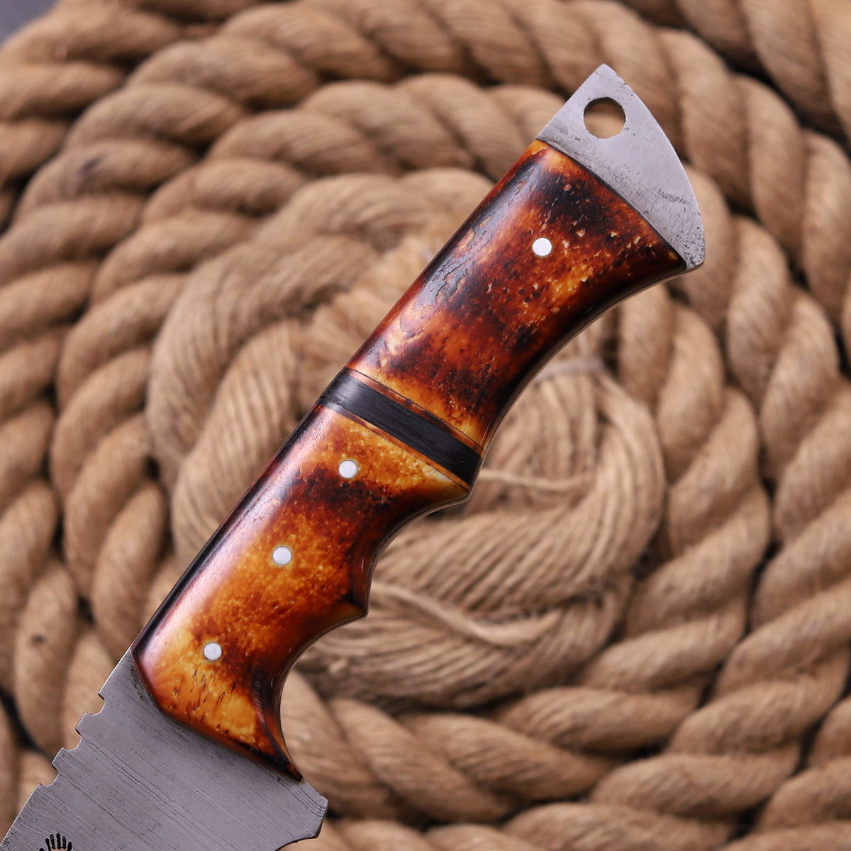 Damascus Eagle Design Knife Camel Bone & Wood Fiber Handle