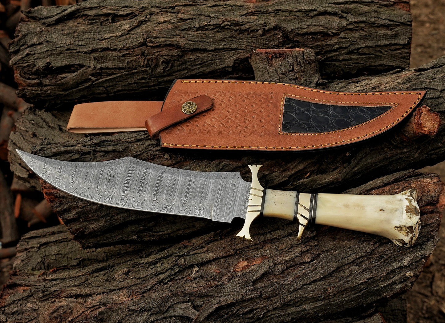 15.5” Personalized Damascus Steel Hunting Knife