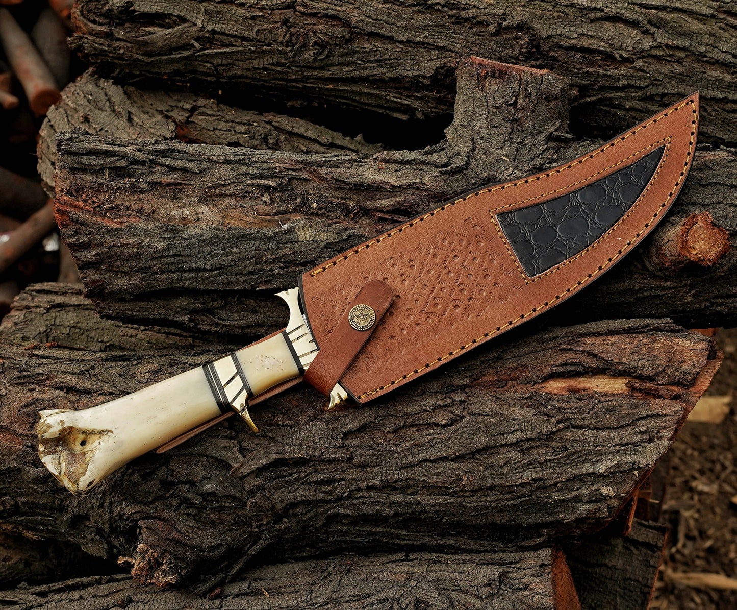 15.5” Personalized Damascus Steel Hunting Knife