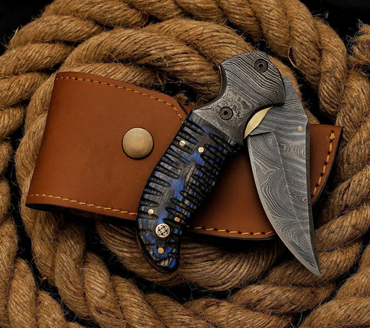 8″ Unique Handcrafted Damascus steel folding Knife