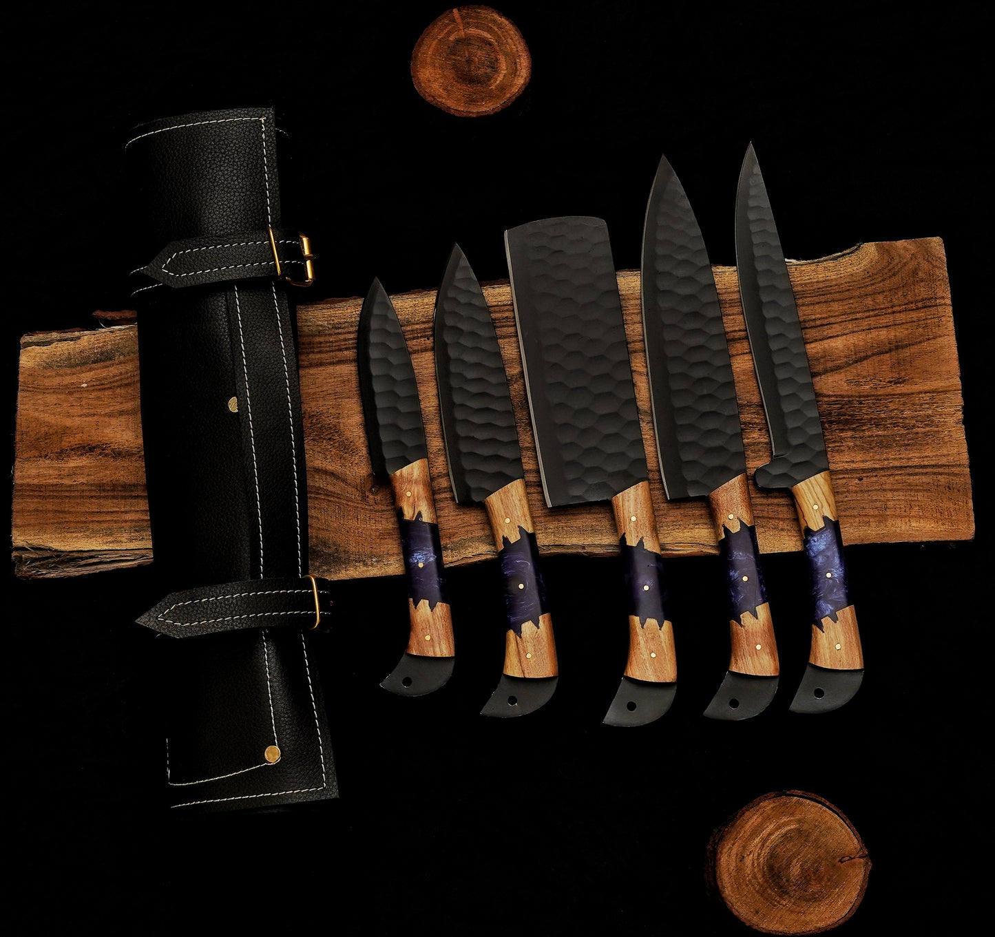 5 Piece Handmade Damascus Knives Chef Set