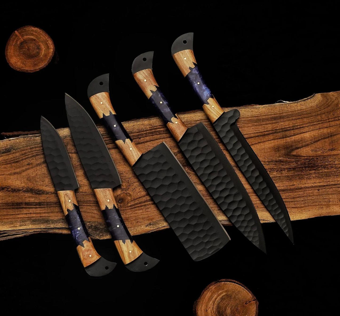 5 Piece Handmade Damascus Knives Chef Set