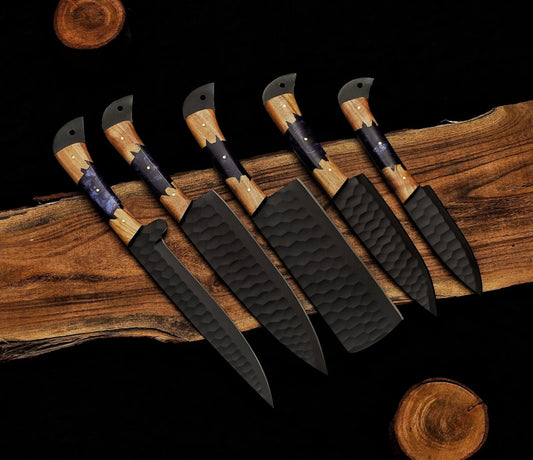 5 Piece Handmade Damascus Knives Chef Set