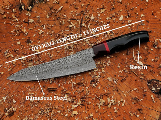 Handmade Damascus Steel Chef Knife Resin & Wood Handle