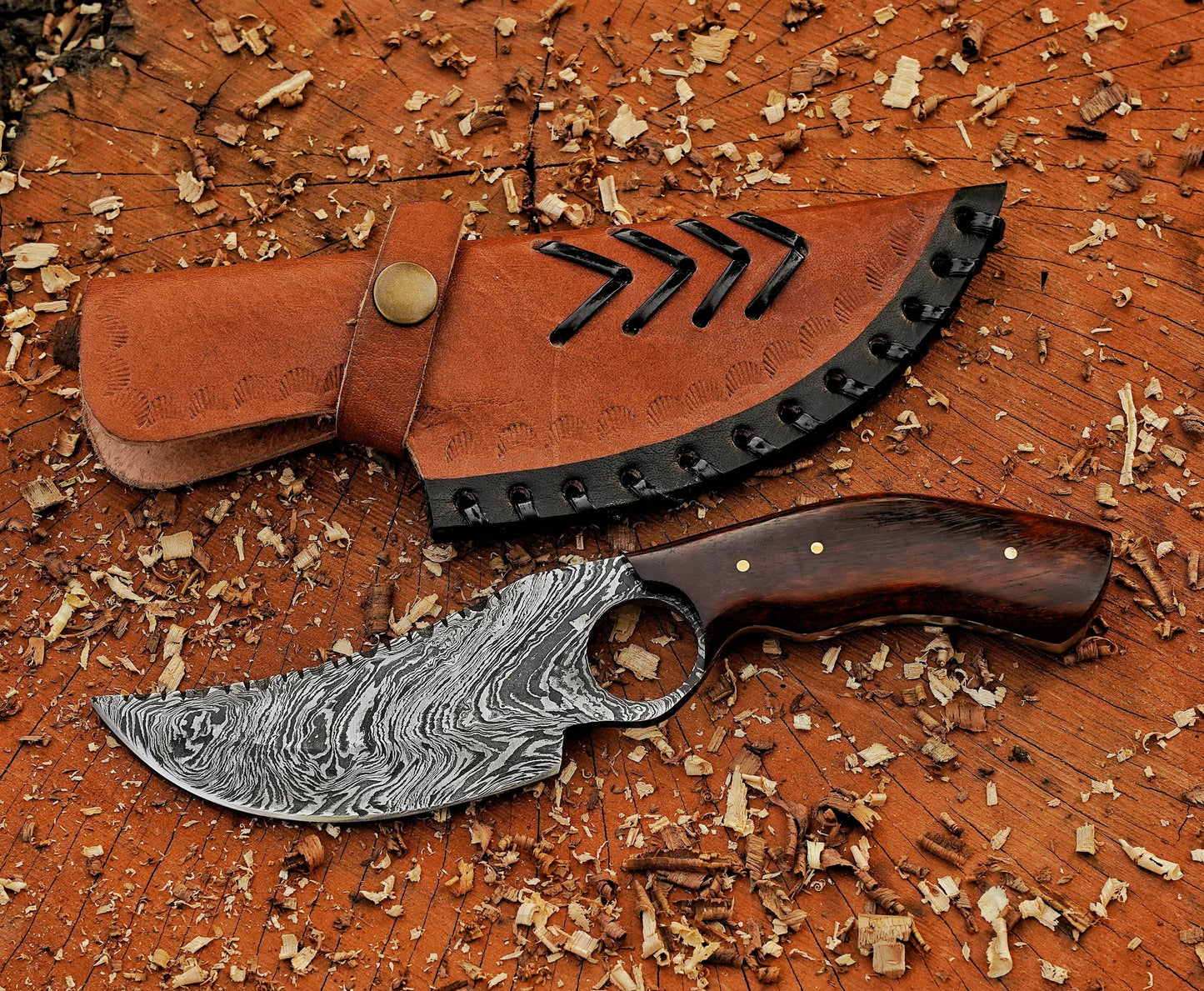 Unique Handcrafted Damascus steel Knife with Rose Wood Handle